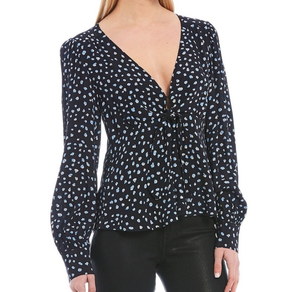 2. Sanctuary Ella Blouse in Navy with Front Tie - Picture 1 of 15